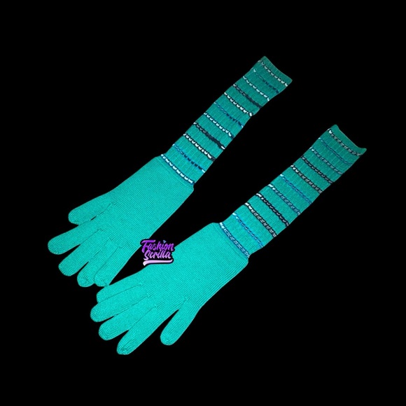 Missoni Archival Wool Knit Opera Gloves 23” Extra Long Vintage Aqua Striped - Picture 1 of 8